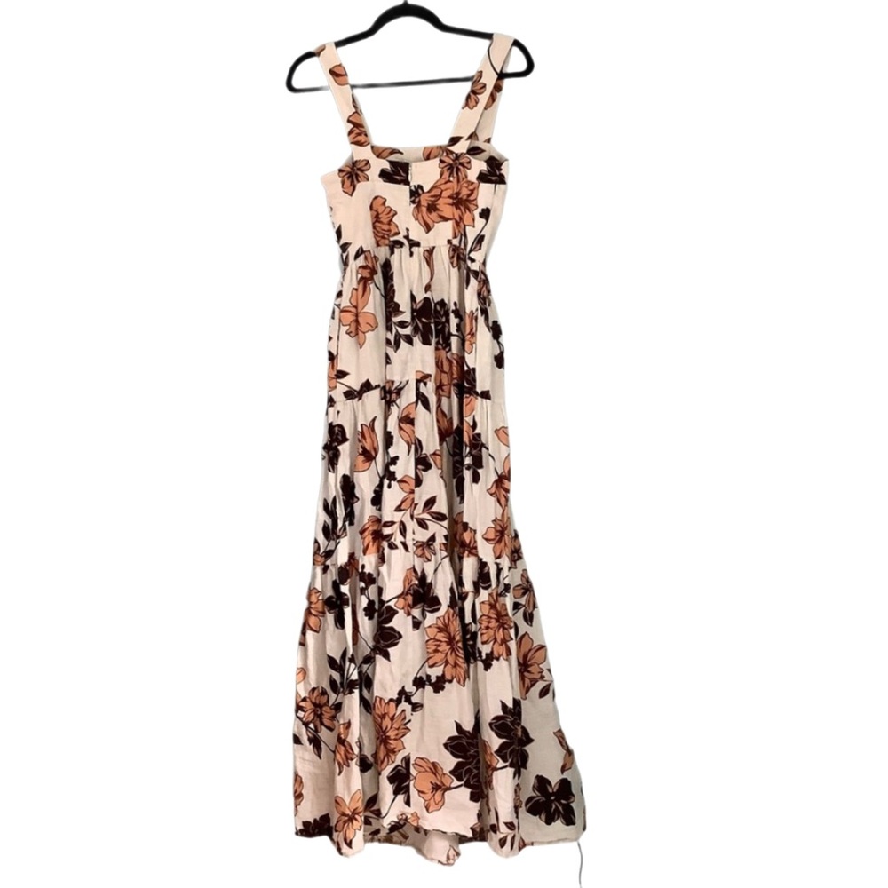 Nicholas Linen Floral Tiered Maxi Dress Size 0 Sepia Brown White Pockets - Picture 11 of 16